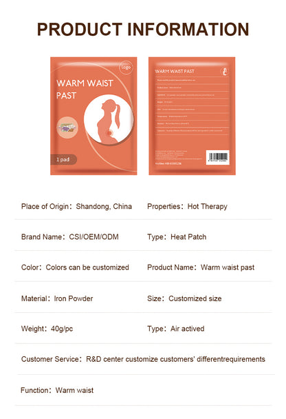 Disposable Air-Activated Self-Heating Waist Winter Keep Hot Patch Waist Warmers Patches
