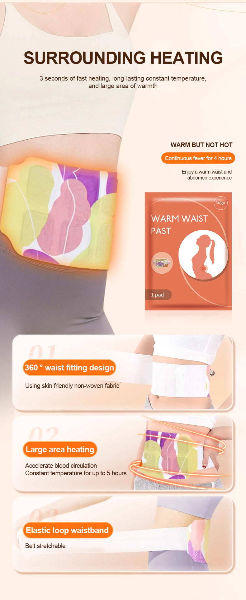 Disposable Air-Activated Self-Heating Waist Winter Keep Hot Patch Waist Warmers Patches